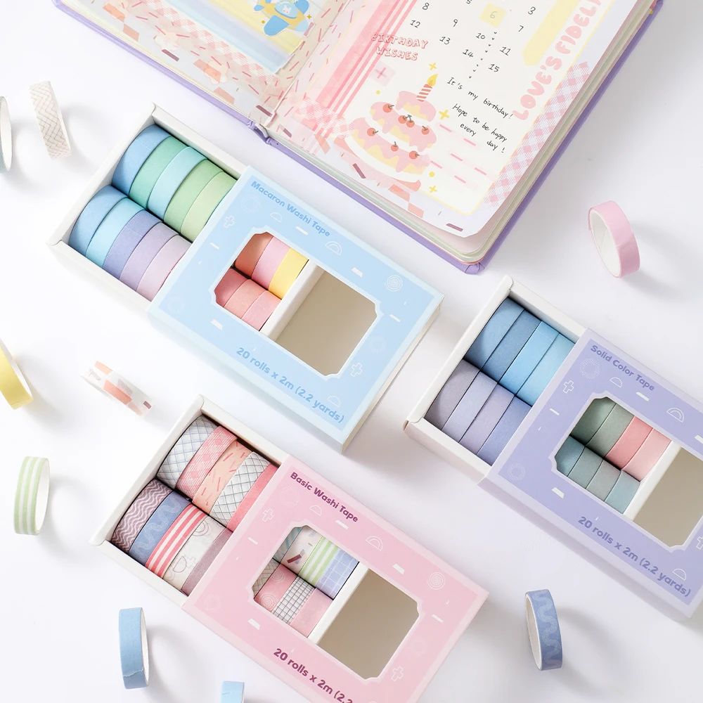 Masking Tape Thin - 20 Rulo Renkli İnce Washi Bant
